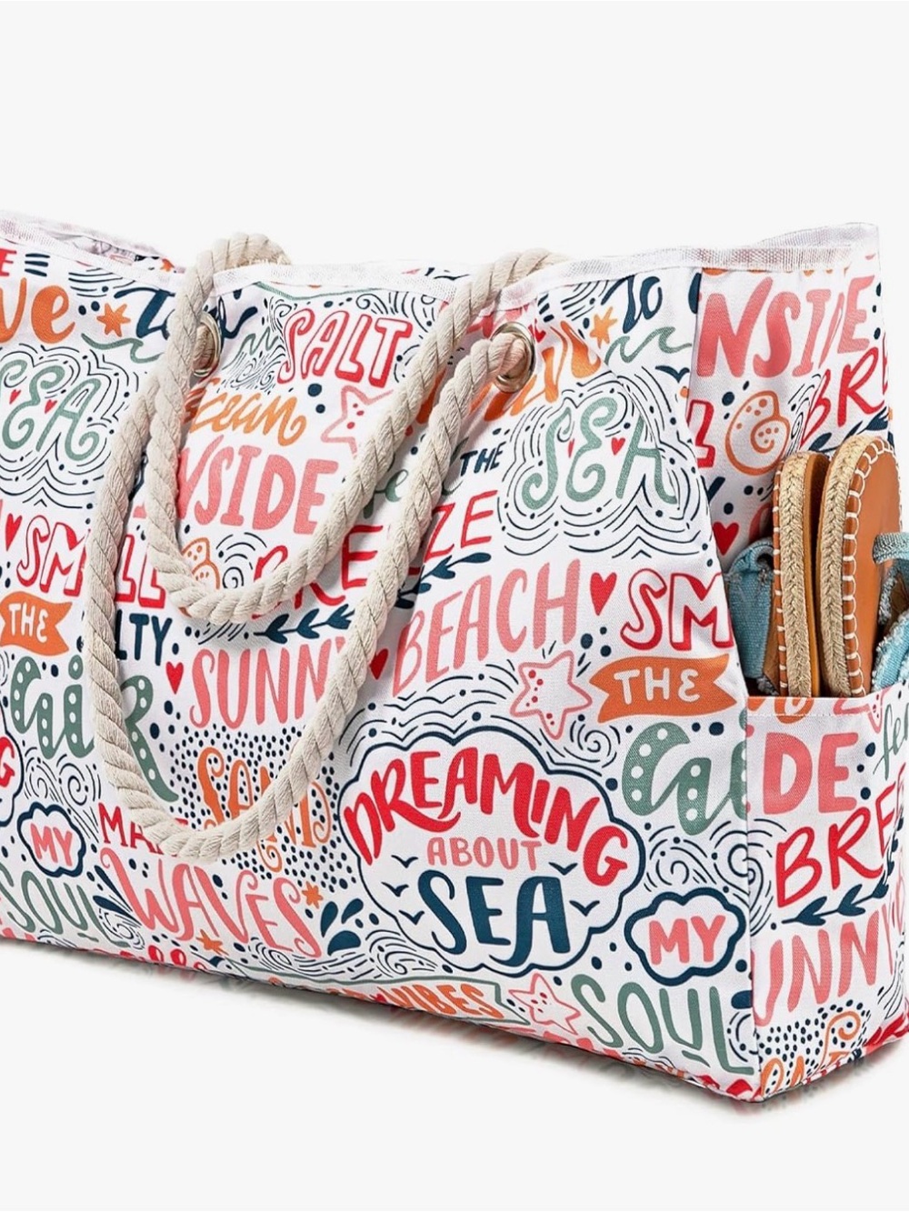 Pastel Multi Lettering Canvas Shoulder Tote